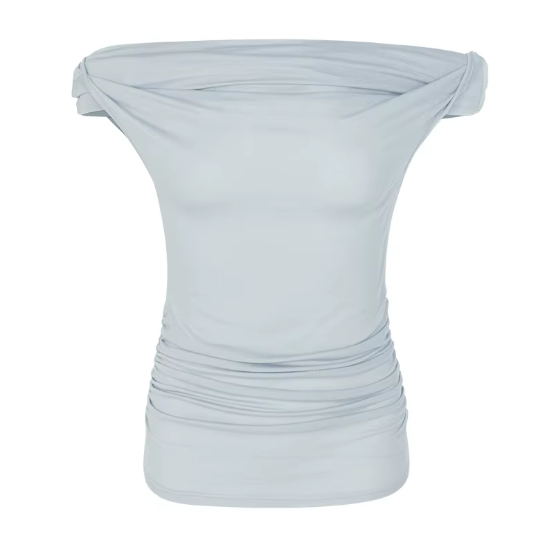 AEL femmes été coupe ajustée haut élastique Sexy asymétrique T-Shirt décontracté extensible Blouse p