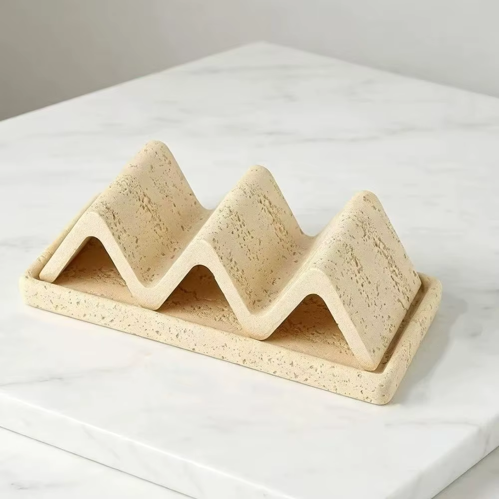 Porte-savon de style japonais, minimaliste, en forme de vague, avec drainage, en grès, boîte de rang