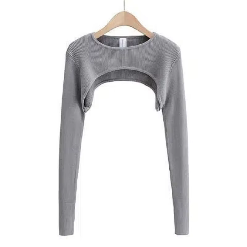 T-shirt tricoté à manches longues pour femmes, vêtements esthétiques Y2k, col rond, noir et blanc, S