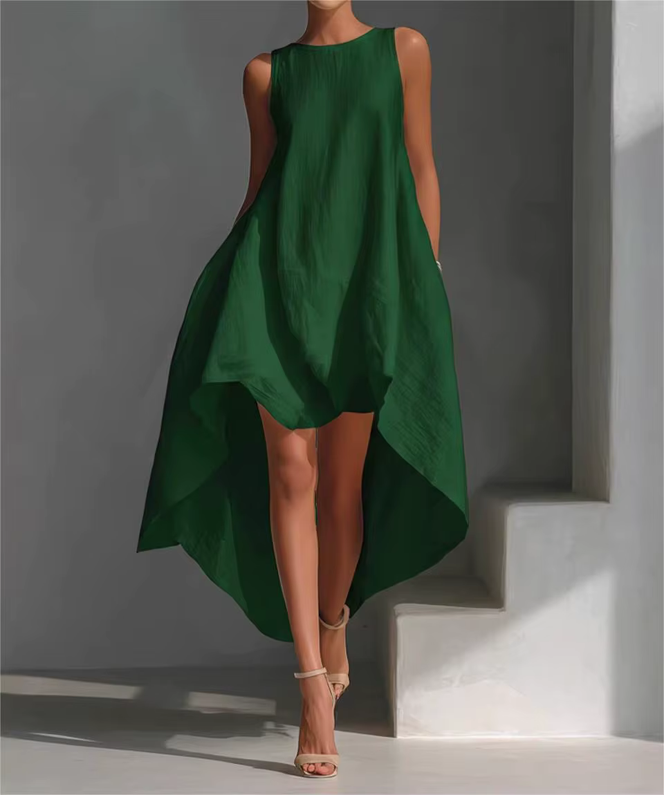 Robe en lin sans manches pour femme, coupe irrégulière asymétrique, ample et décontractée, idéale po