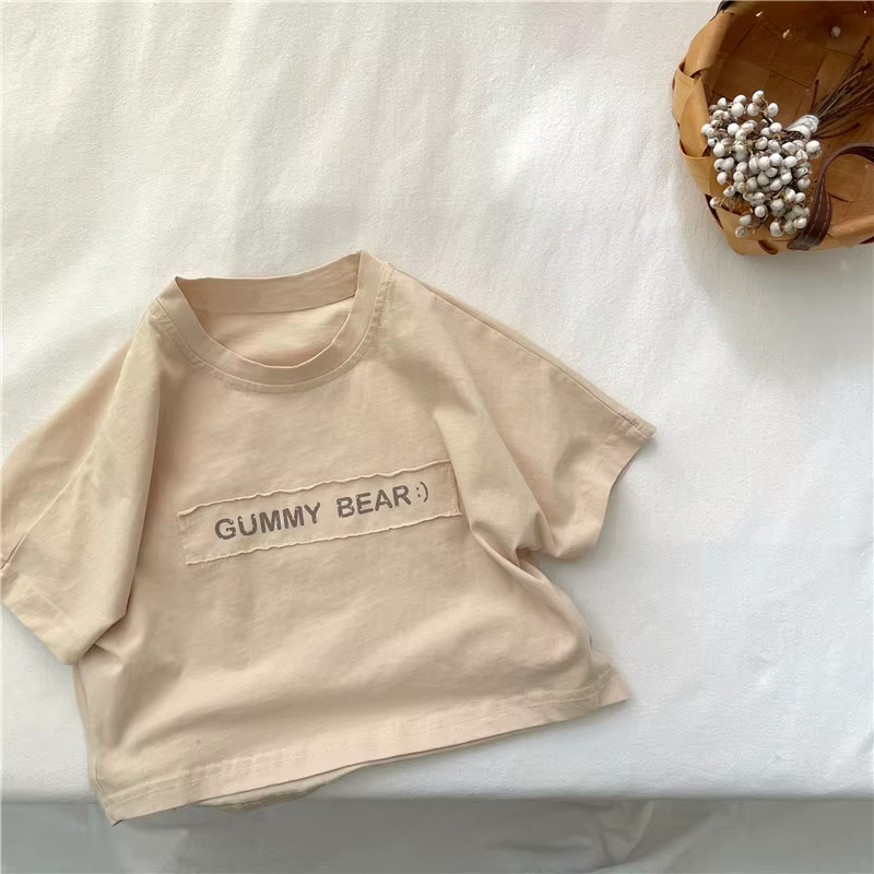 T-shirt à manches courtes pour garçons, sweat-shirt à lettres mignonnes, pull à col rond pour enfant