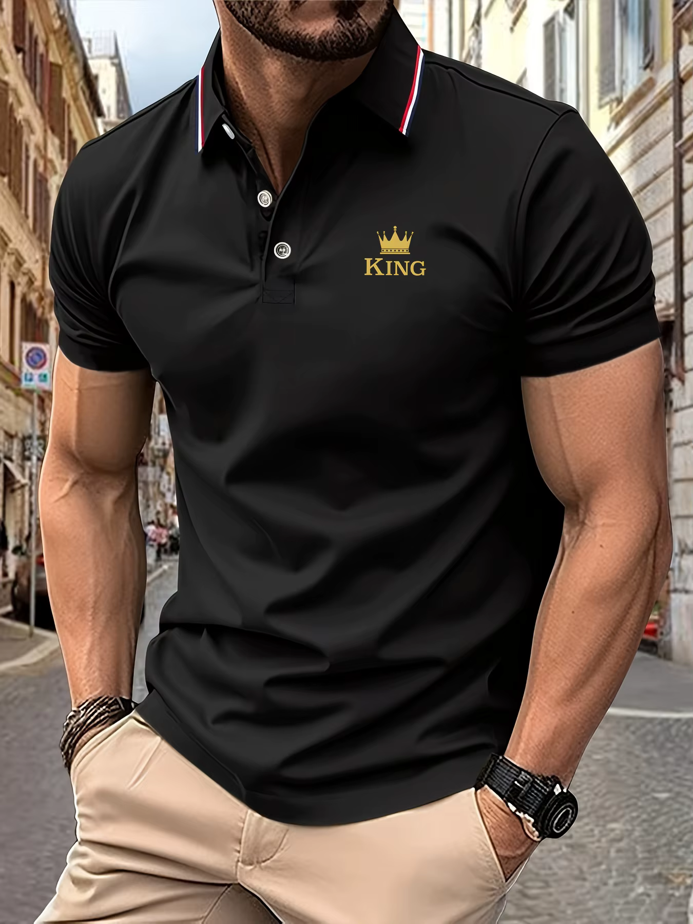 2025 nouveau Polo pour hommes couronne roi imprimer été revers rayures hommes à manches courtes déco