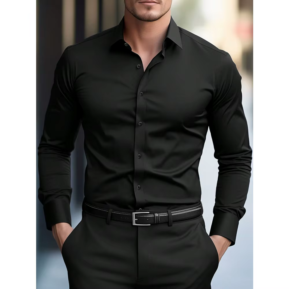 FGKKS nouveaux hommes chemise flambant neuf couleur unie à manches longues tissu élastique hommes pl