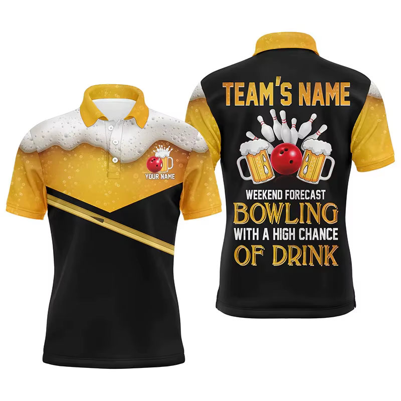 Polo de bowling imprimé en 3D pour hommes, t-shirts de sport respirants, manches courtes, bouton à r