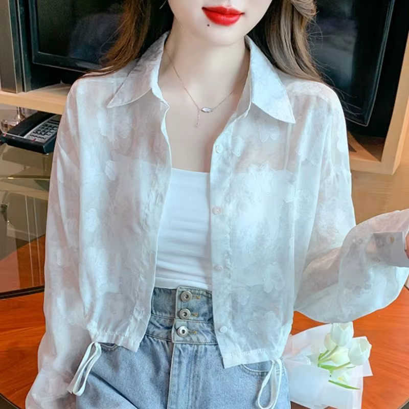 Chemises transparentes à manches longues pour femmes, printemps, été, tout-assressenti, style coréen