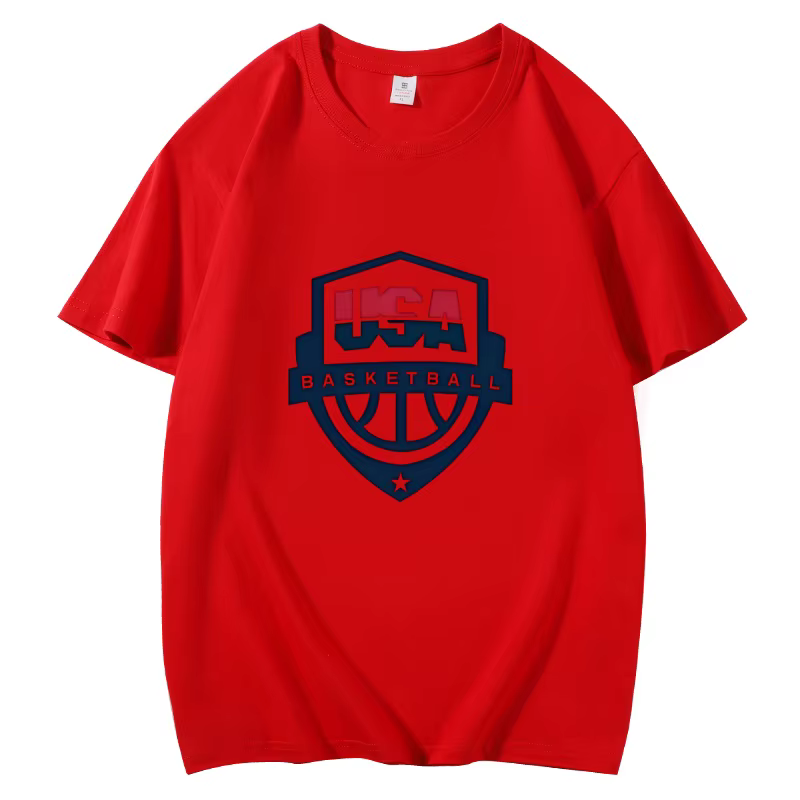 T-shirt blanc pour hommes, imprimé avec le bouclier de l'équipe de basket-ball américaine, décontrac