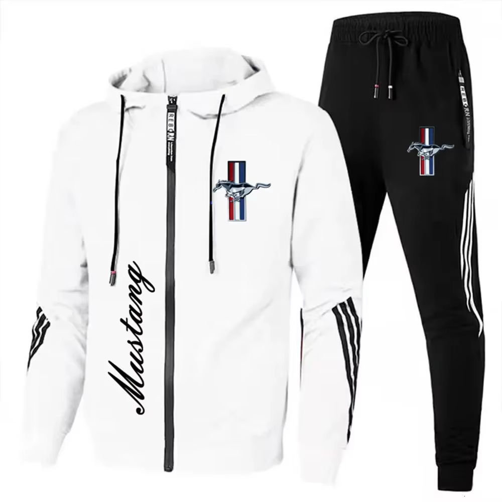 Logo Ford Mustang, pantalon blanc décontracté à capuche, veste à manches longues, veste de sport