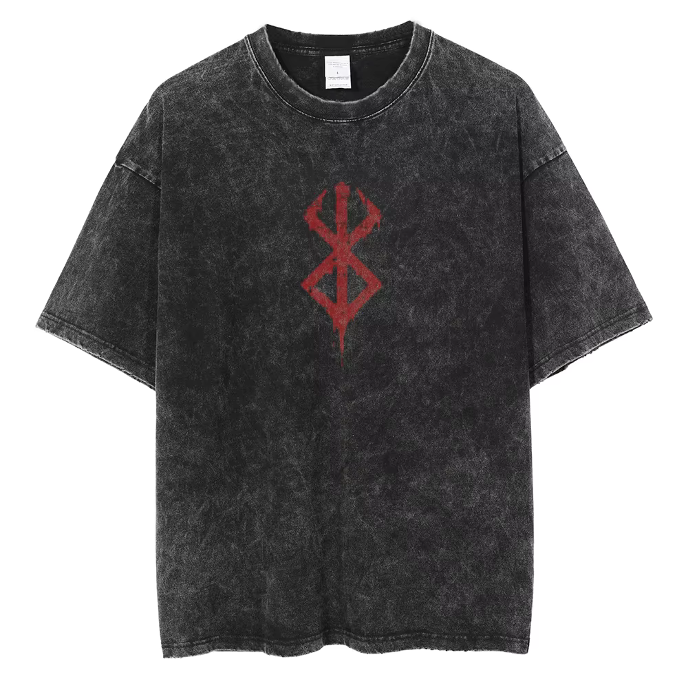 Anime Berserk Logo graphique imprimé t-shirt hommes femmes Vintage Manga T-shirts lavé coton t-shirt