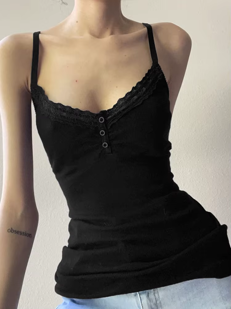 Haut court sans manches avec boutons pliables, Sexy, noir, Vintage, Y2K, Corset, T-shirt basique déc