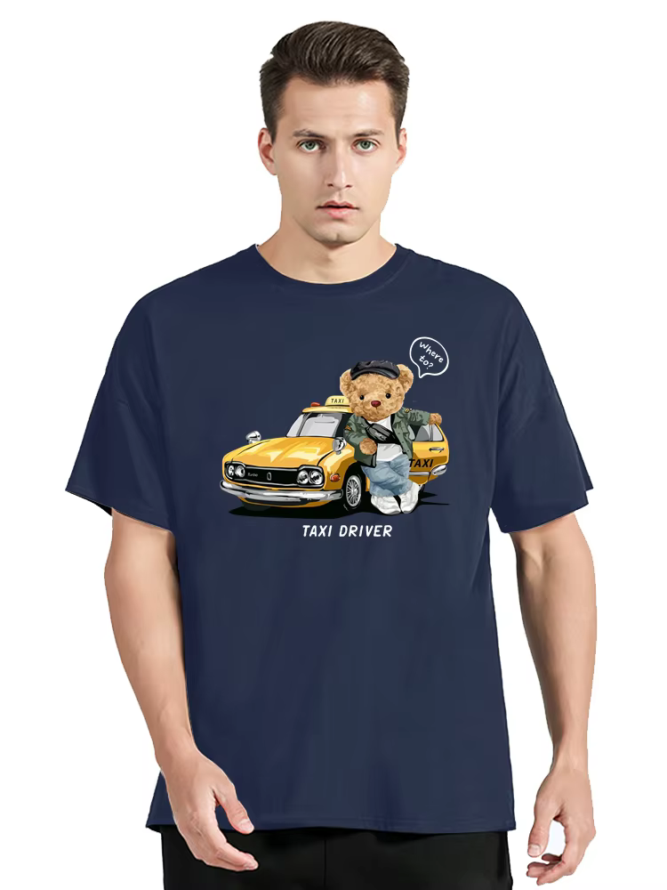 T-shirt col rond homme, streetwear décontracté, estival et humoristique, en coton, avec impression d
