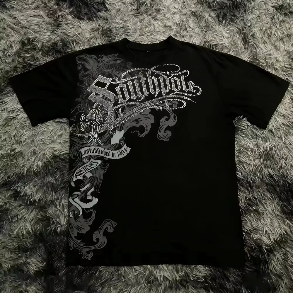 T-shirt gothique style Southpole 100% coton, t-shirt graphique pour hommes et femmes, streetwear d'é