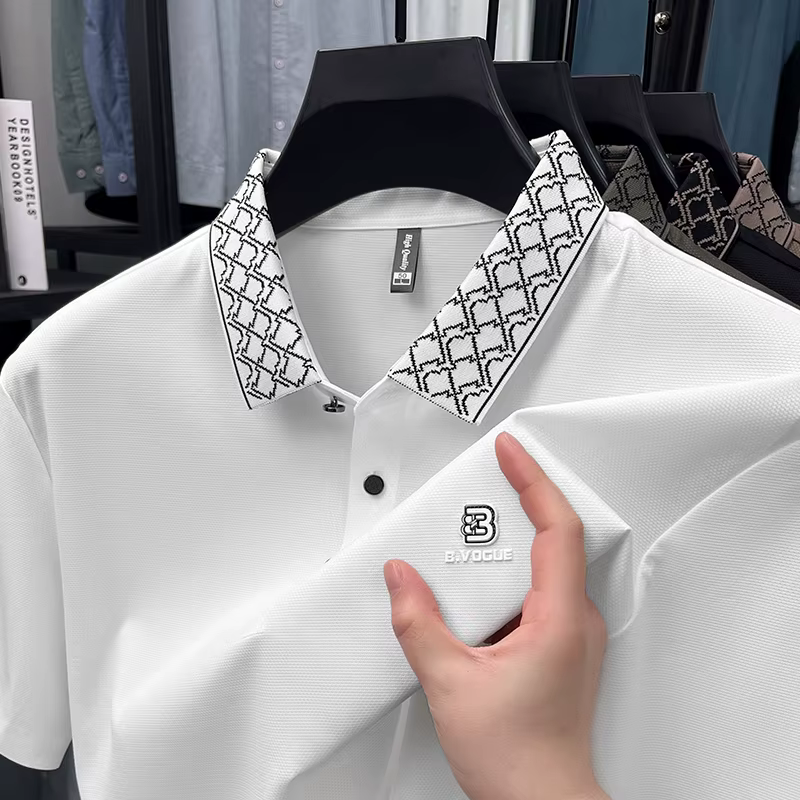 Polo de luxe pour hommes, marque de luxe, motif à revers imprimé, T-shirt respirant à manches courte