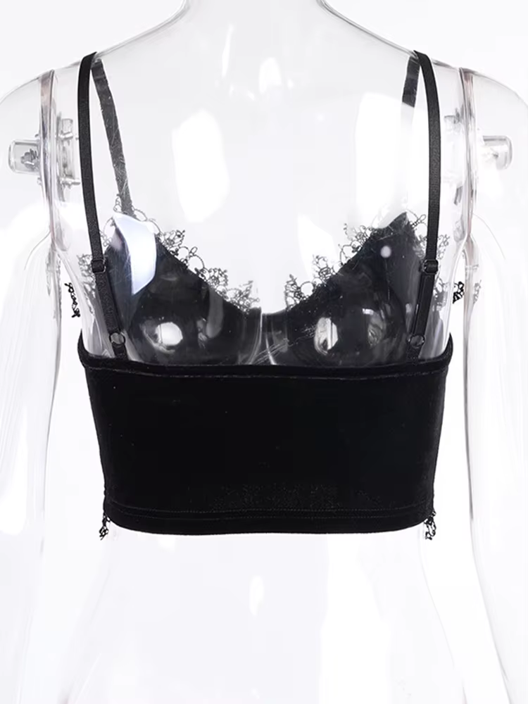 Velours Y2K centre commercial Goth culture hauts noir dentelle garniture Emo Alternative esthétique