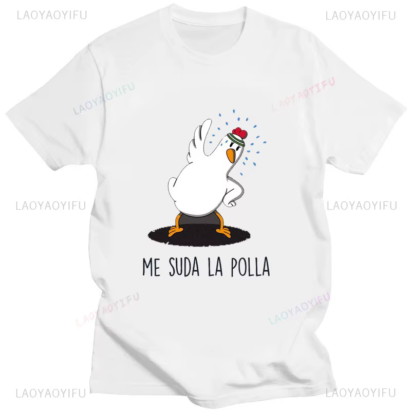ME SUDA LA POLLA mignon poulet dessin animé imprimé t-shirt hommes femmes décontracté coton unisexe 