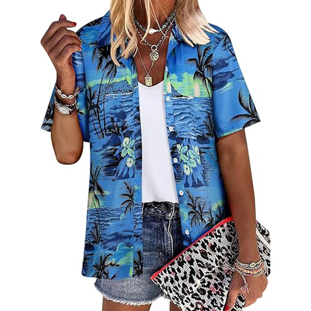 T-shirt à manches courtes pour femmes, imprimé Floral 3D, Style hawaïen, basique, décontracté, à rev