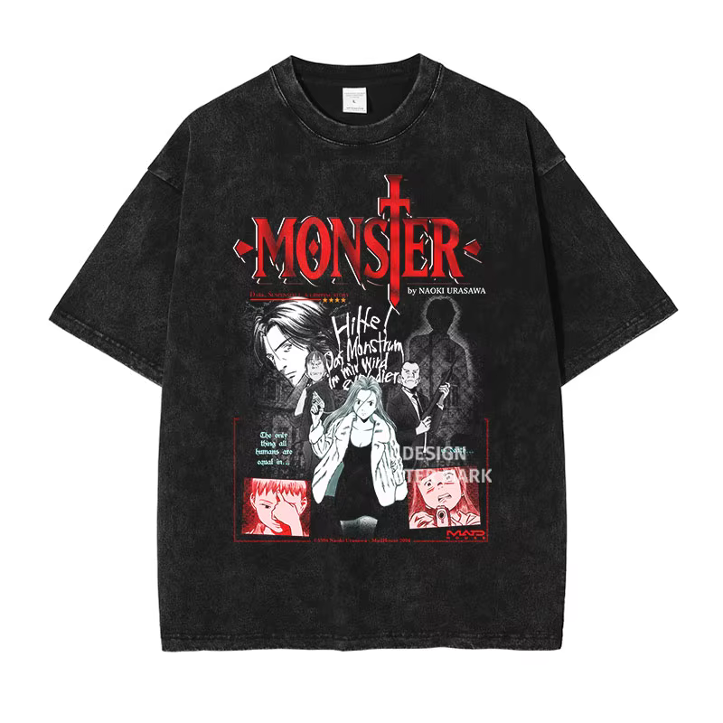 Anime monstre T-shirt Liebert Johan Vintage lavé hauts t-shirts Manga graphique à manches courtes T-