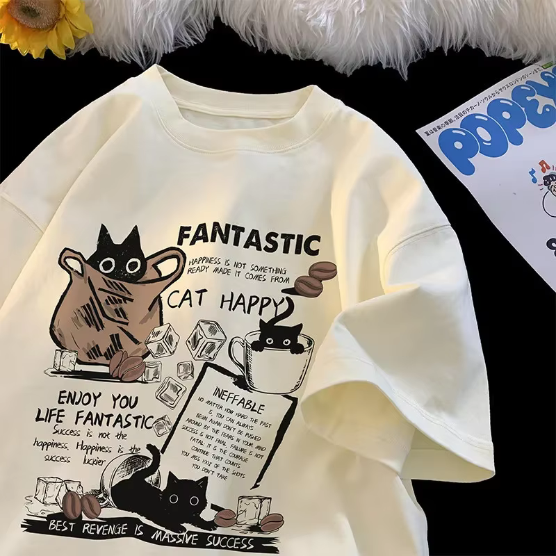 T-shirt à manches courtes pour hommes et femmes, pull surdimensionné, version coréenne, dessin animé