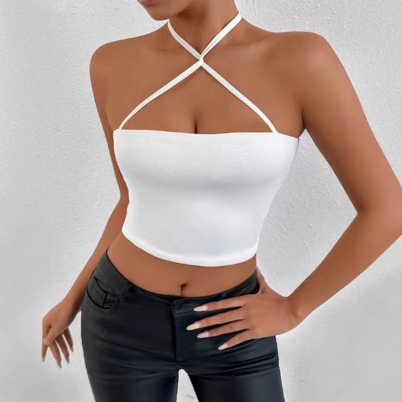 Vente flash! Débardeurs d'été pour femmes, coupe courte, sans manches, ajustés, style t-shirt, noir 