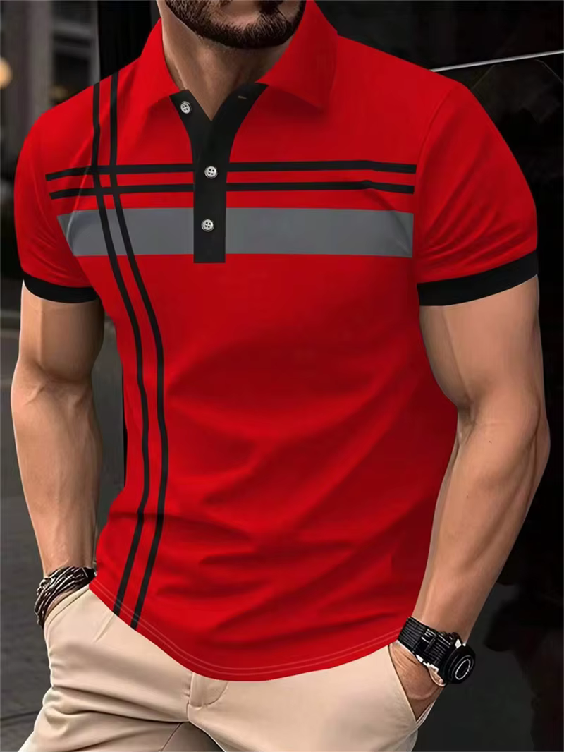 Polo à rayures tendance pour hommes, Simple, mode d'été, imprimé en 3D, décontracté, respirant, surd