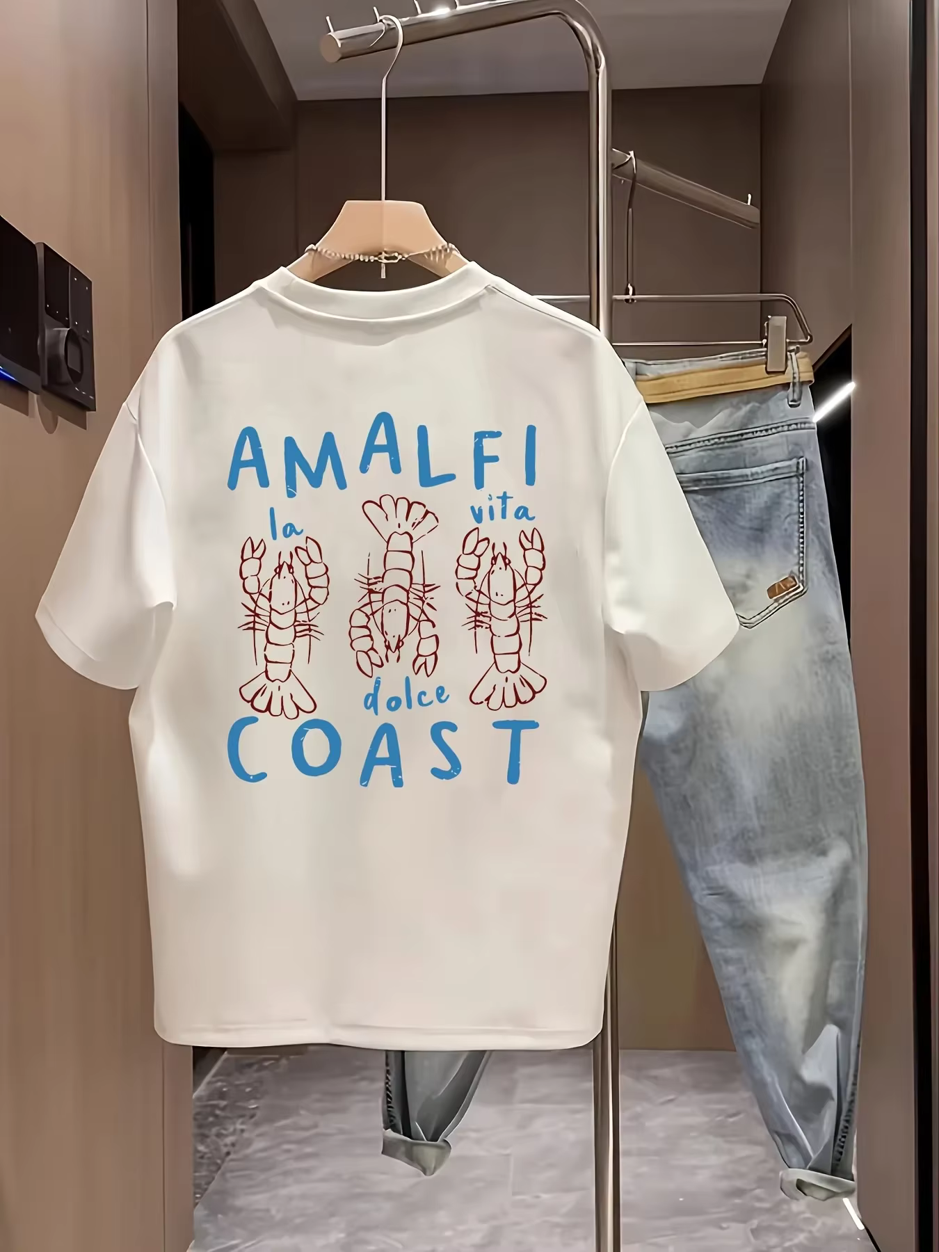 T-shirt pour homme avec motif homard, haut décontracté en coton à manches courtes pour l'été et le s