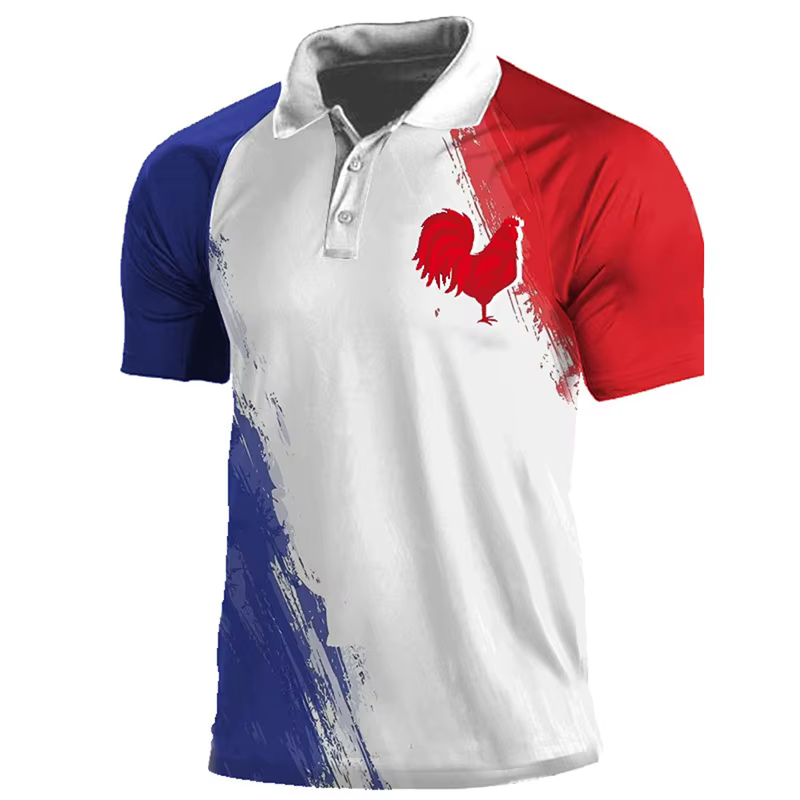 Polo classique Simple drapeau de la France pour hommes, vêtements imprimé coq tour Eiffel, chemises