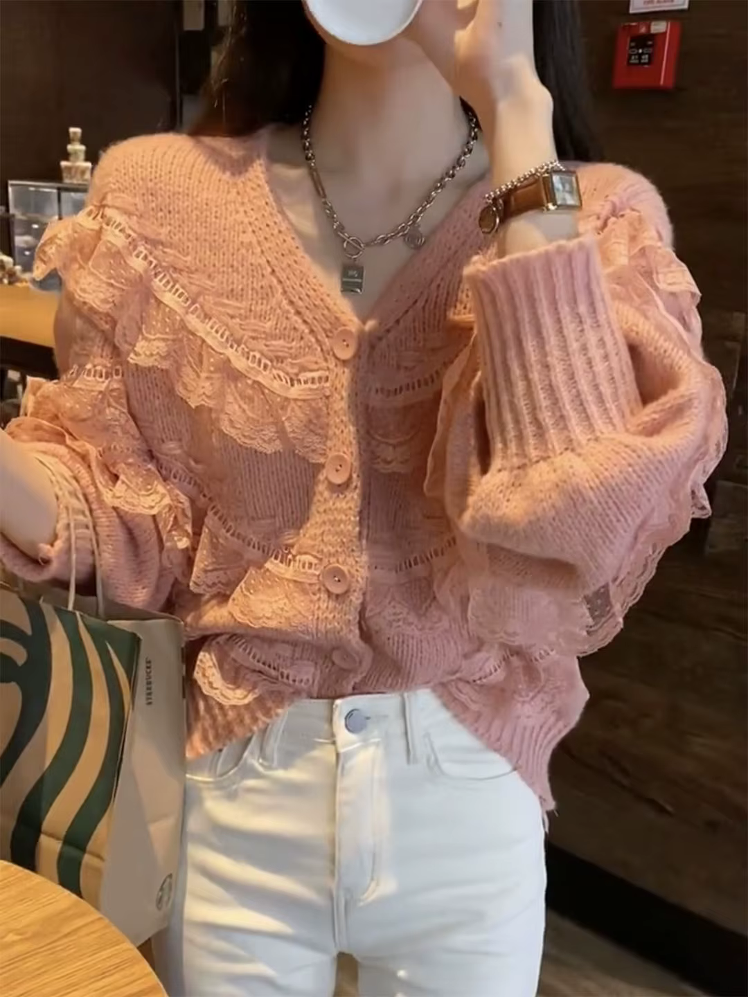 Cardigan en dentelle pour fille, petit manteau tricoté, printemps automne