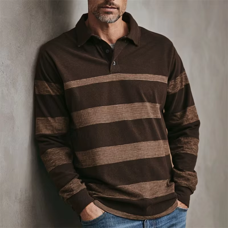 Polo de Golf à manches longues pour hommes, Simple, rayé, à la mode, décontracté, rétro, imprimé en 