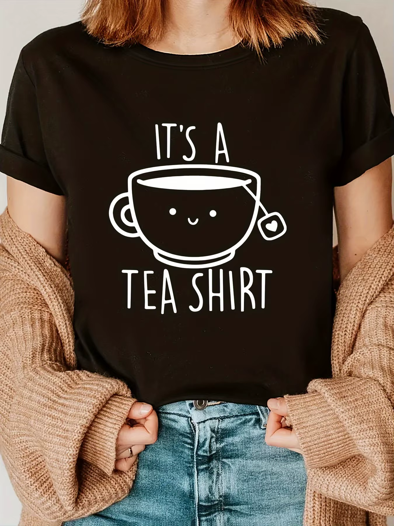T-shirt pour femme avec impression de l'alphabet « It's A Tea Shirt », motif tasse à café, style Har