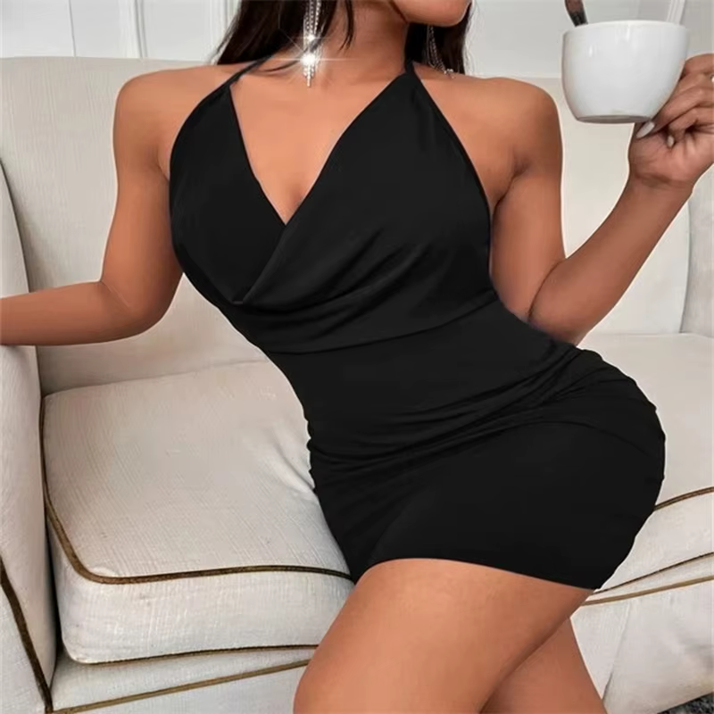 Europe et états-unis femmes printemps été ins mode sexy nœud ouvert licou cou court