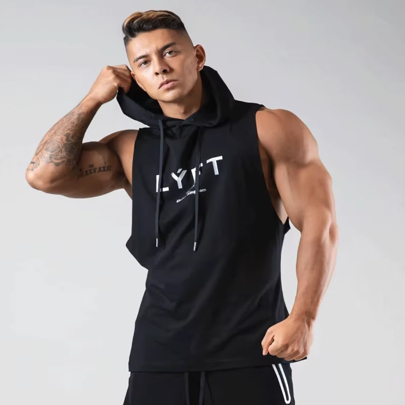 T-shirt à capuche pour homme, haut d'entraînement, de musculation, de Gym, sans manches