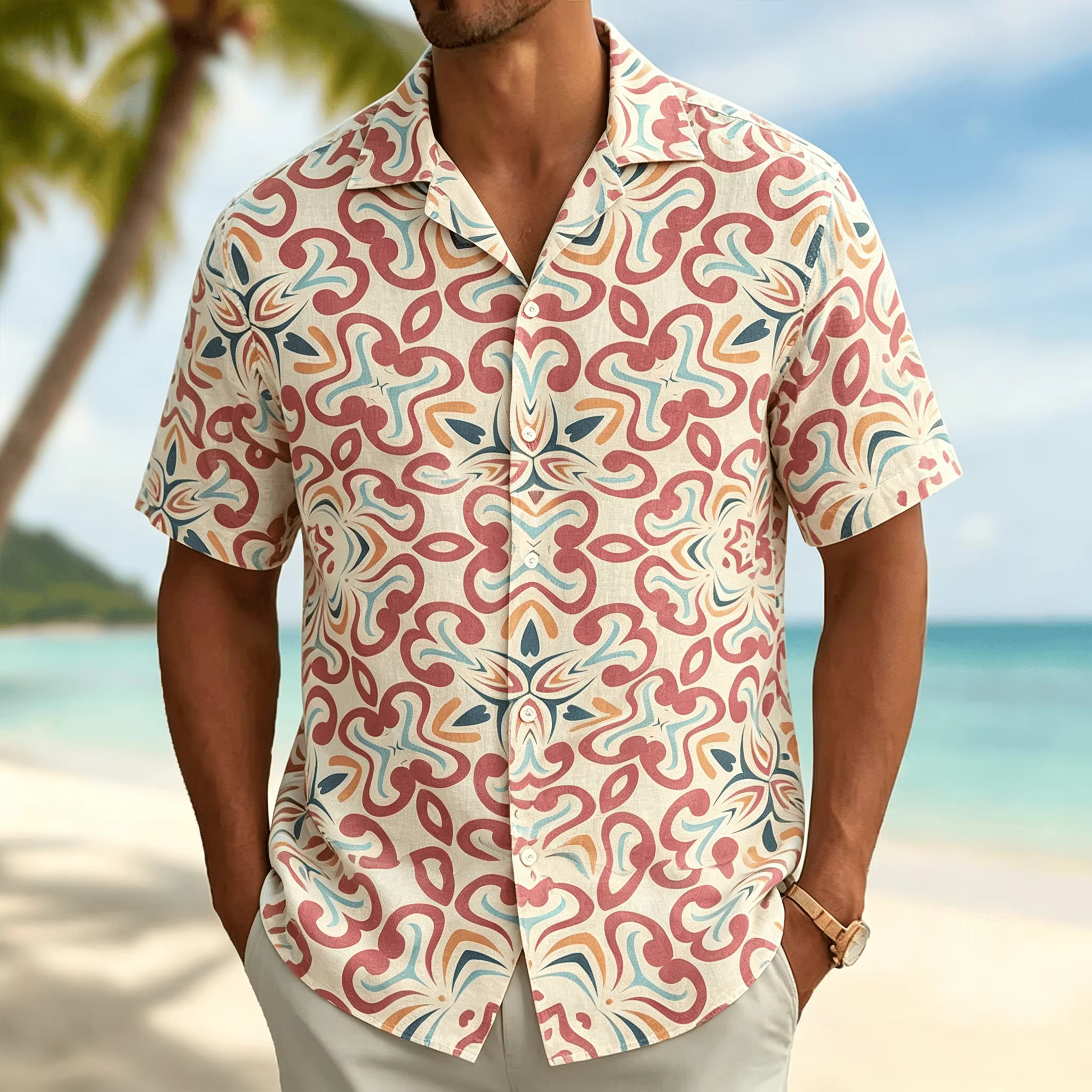 Chemise à manches courtes pour homme 2026, style vintage rétro à imprimé floral, haut décontracté ha