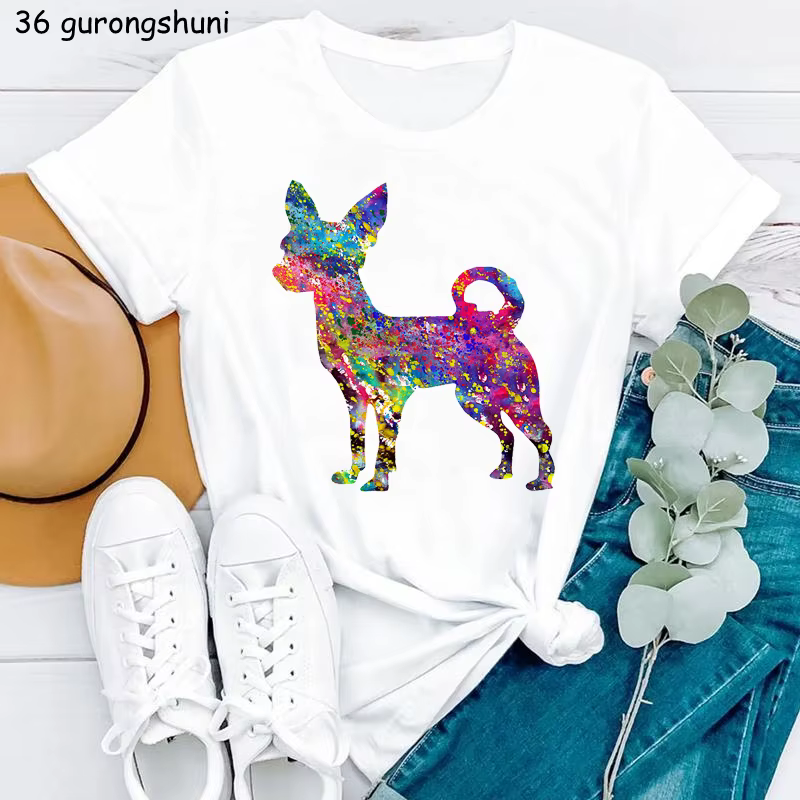 T-Shirt drôle pour femmes, aquarelle, Chihuahua, chien, imprimé Animal, Harajuku, été, élégant, offr