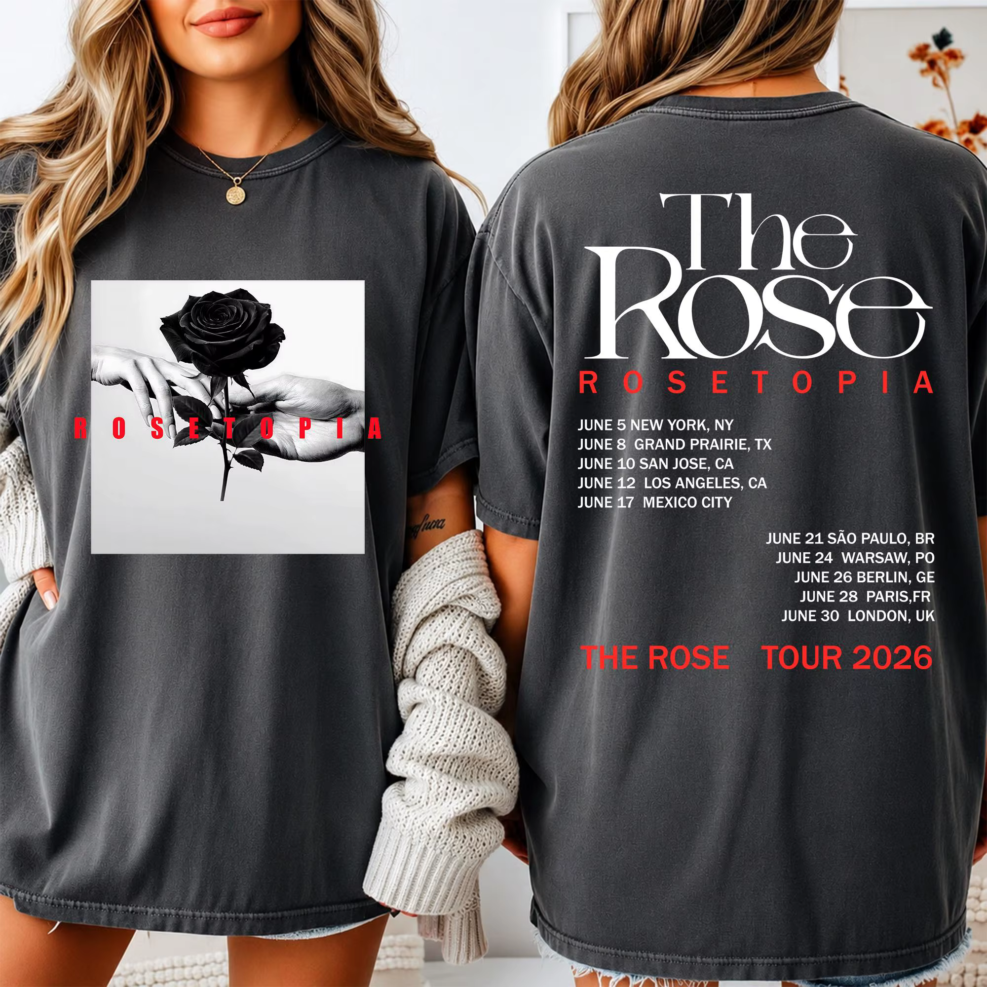 T-shirt The Rose ROSETOPIA World Tour 2026 K-rock, t-shirts vintage surdimensionnés, Rose City