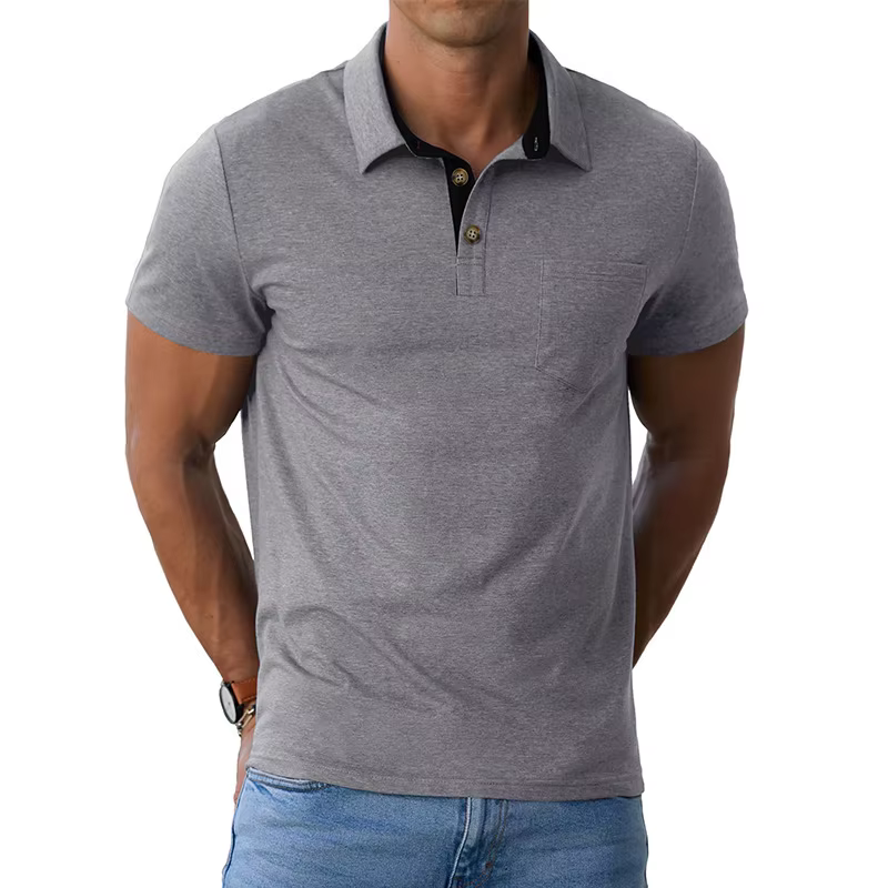 Polo pour homme à manches courtes, haut décontracté d'été, col classique, chemise de golf avec poche