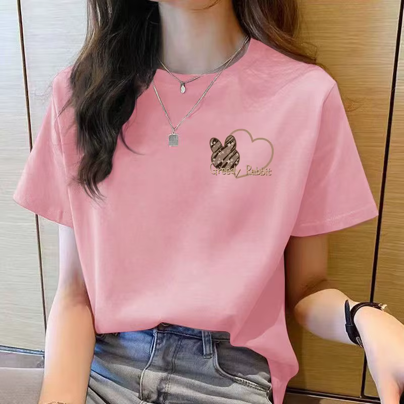 T-shirt à manches courtes pour femmes, col rond, mode coréenne, dessin animé, nouveau