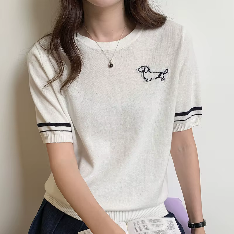 T-shirt d'été pour femmes, 100% coton, manches courtes, col rond, vêtements décontractés, pull basiq