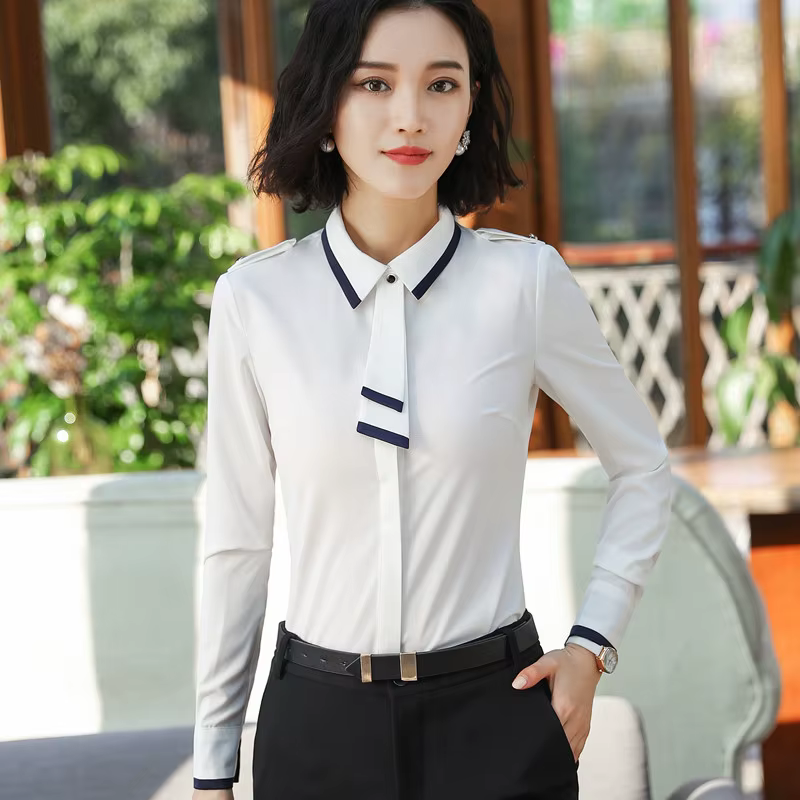 Naviu-Chemisier à manches longues en mousseline de soie pour femme, chemise avec nœud, vêtements de 