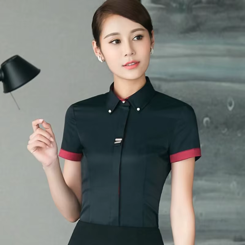 Chemise à manches courtes pour femme, chemisier en coton, patchwork, paillettes, noir, blanc, formel