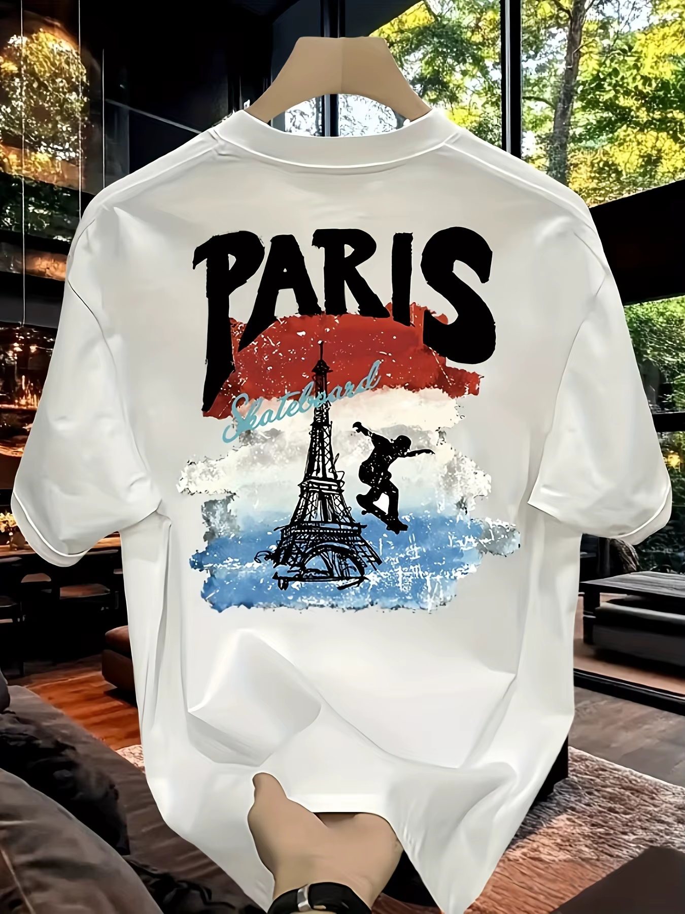T-shirt pour homme en coton 100% doux de qualité supérieure avec imprimé aquarelle de la tour Eiffel