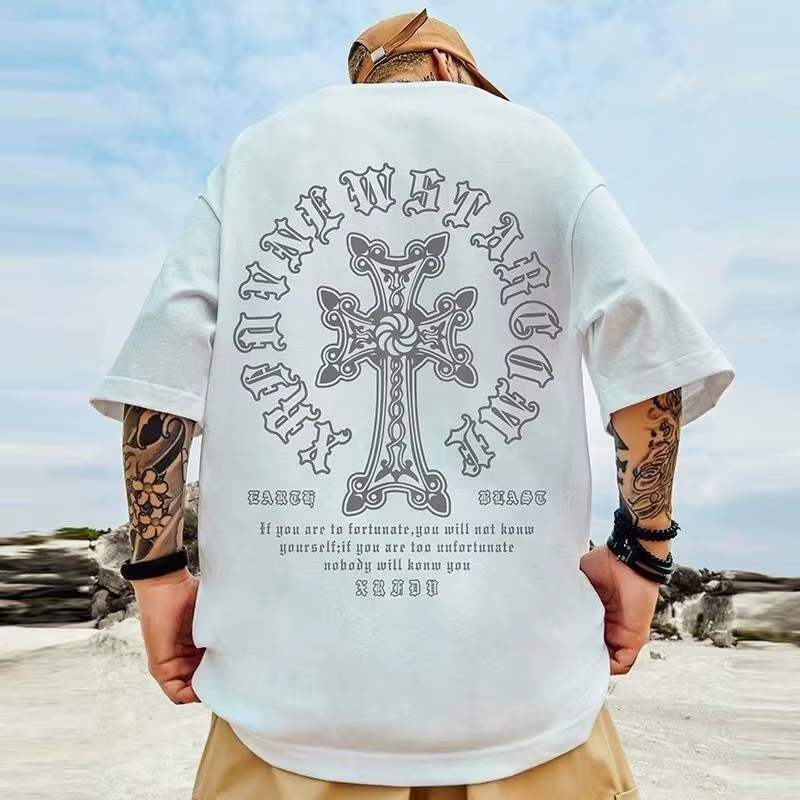M-8XL T-shirt pour hommes surdimensionné ample et à la mode imprimé croisé T-shirt étudiant jeunesse