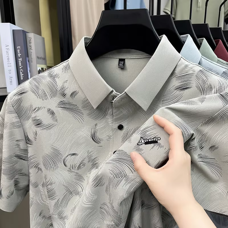Polo brodé et imprimé avec logo minimaliste pour hommes, col à revers, idéal pour le bureau, les vis