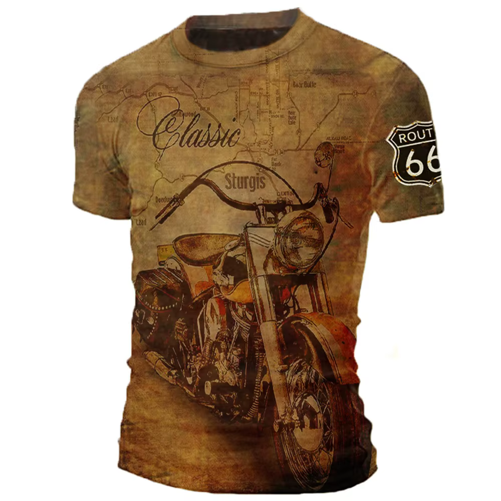T-shirt de moto hommes impression 3D à manches courtes Vintage classiques T-shirt pour hommes Street