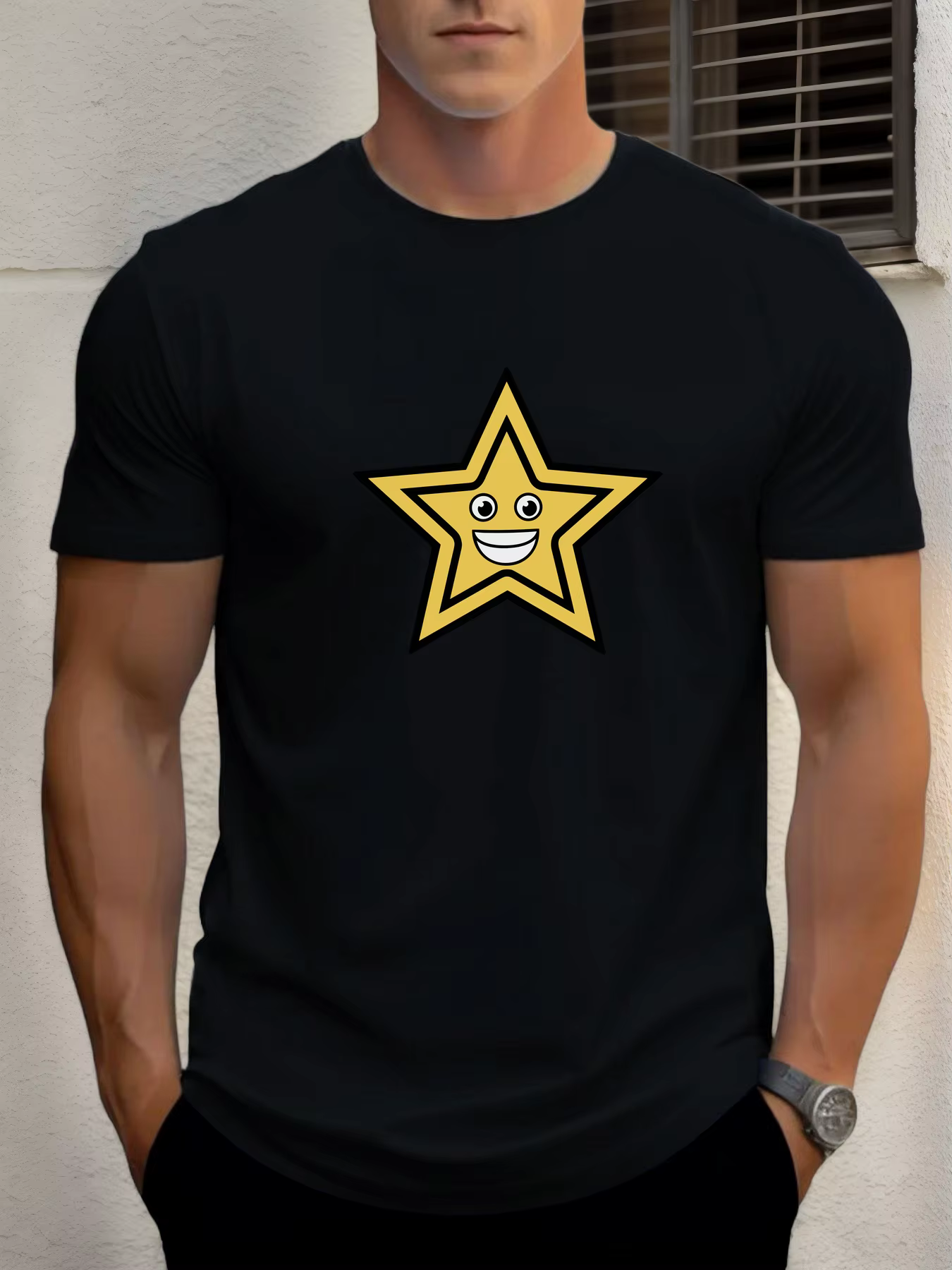 T-shirt pour hommes smiley stars 100 % coton impression graphique été t-shirt col rond décontracté r
