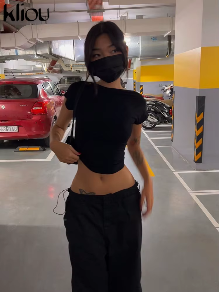 Kliou-T-shirt Réversible à Manches Courtes pour Femme, Vêtement Concis, Décontracté, Amissié, Moulan