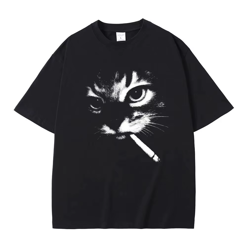 Mème drôle fumer chat visage graphique T-shirts hommes femmes décontracté coton Vintage T-shirts hom