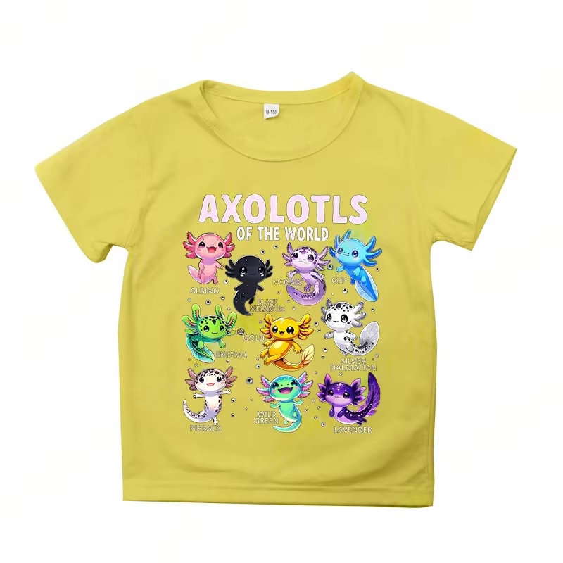 Dessin animé coloré Axolotls graphique impression 3D T-Shirt été décontracté confortable filles vête