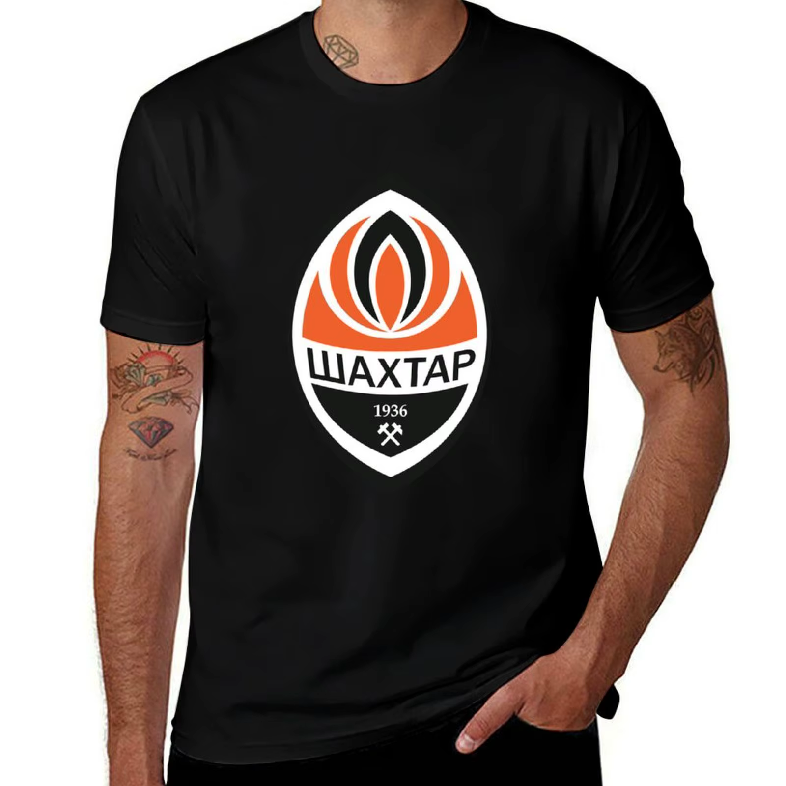 T-shirt avec logo de l'équipe de football ukrainienne FC Shakhtar Donetsk, T-shirt anti-rides à manc