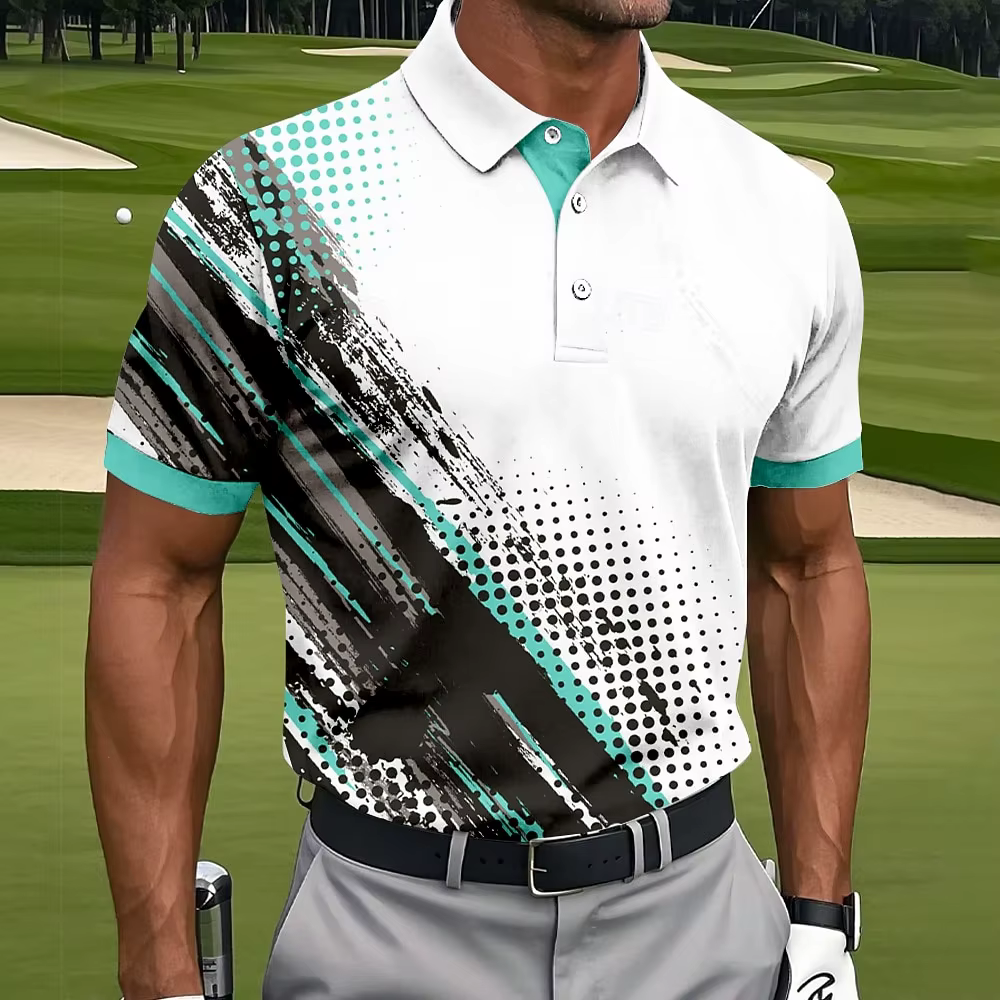 Chemises Polo de Golf Géométriques pour Hommes 2026, Manches Courtes, Col Boutonné, Style Décontract