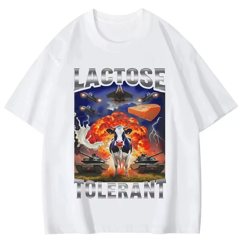 T-shirts graphiques humoristiques avec motif de vache tolérante au lactose, T-shirts vintage à la mo