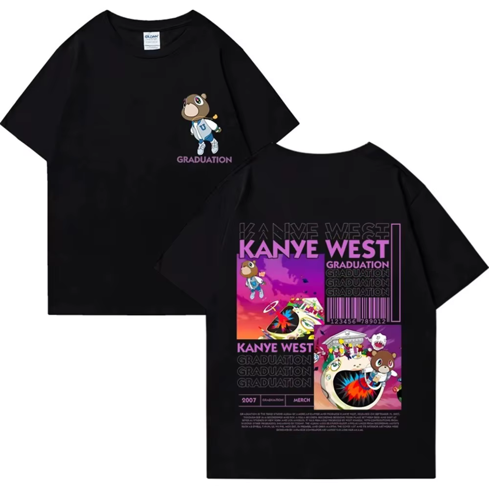 T-shirt Kanye West Graduation Bear imprimé double face, mode homme et femme, style hip hop, t-shirt 